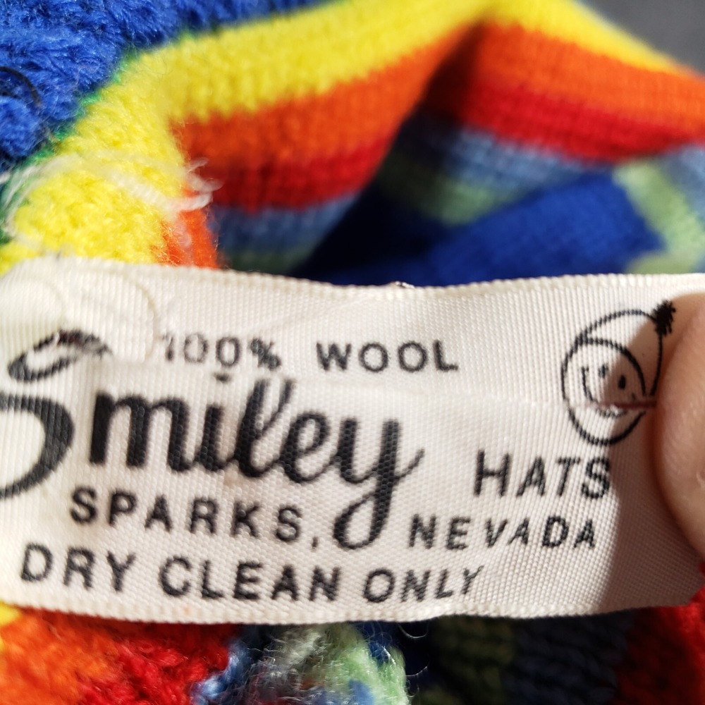 Smiley 100% Wool Beanie Toque Ski Pom Pom Hat Blue Rainbow - Picture 5 of 7